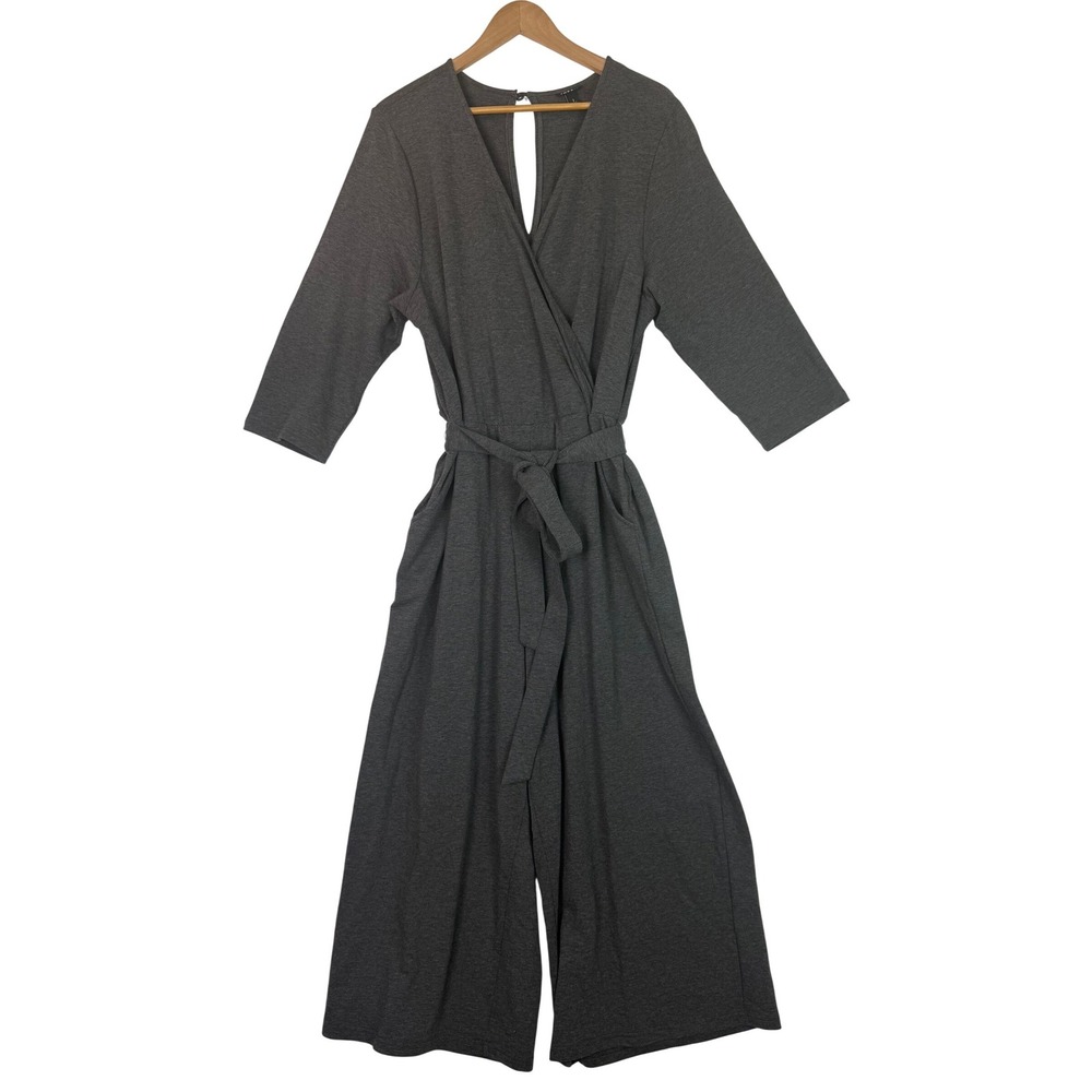 Torrid Surplice Faux Wrap Wide-Leg Culotte Belted Gray Jumpsuit Casual Size 2X